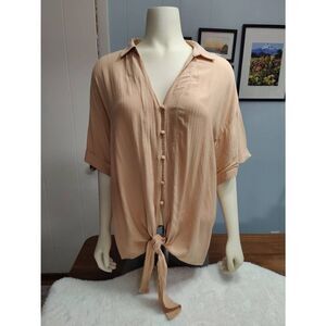 Always and Forever Oversized Button Down Blouse with Tie at Waistline NWT